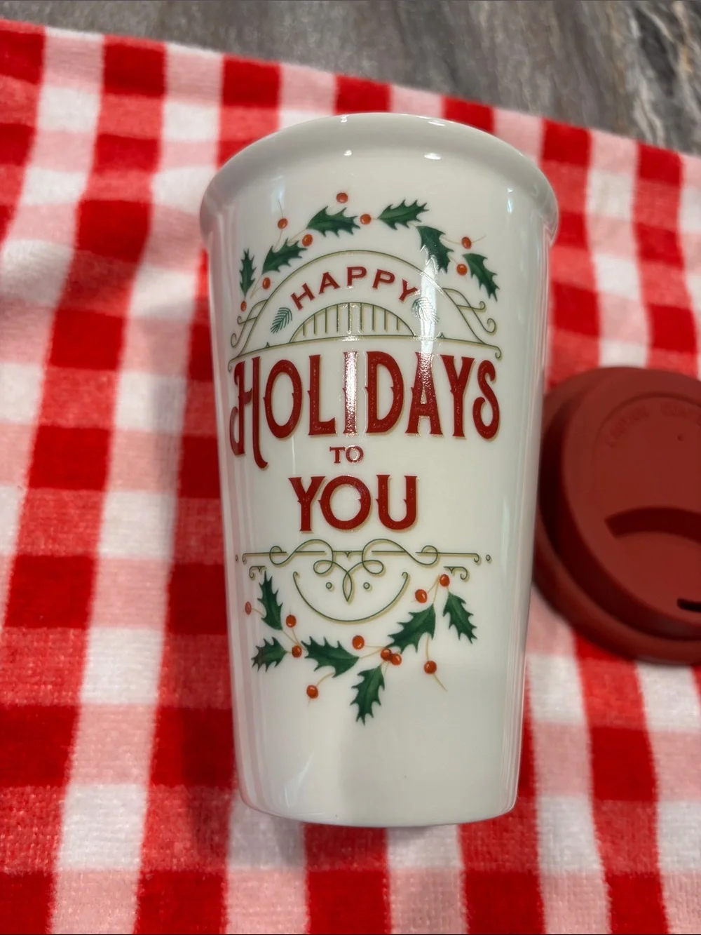 Lenox Christmas porcelain travel tumbler good used shape